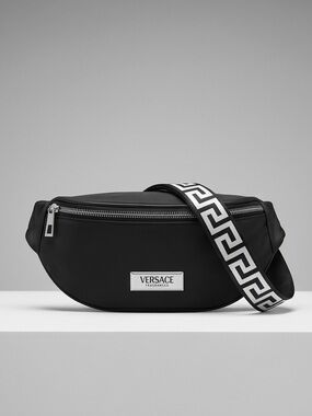 Versace Black Men's Belt Bag with Monogram Strap